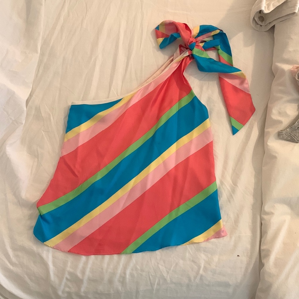 Lily Pulitzer off the shoulder silk multi color top.Size 2